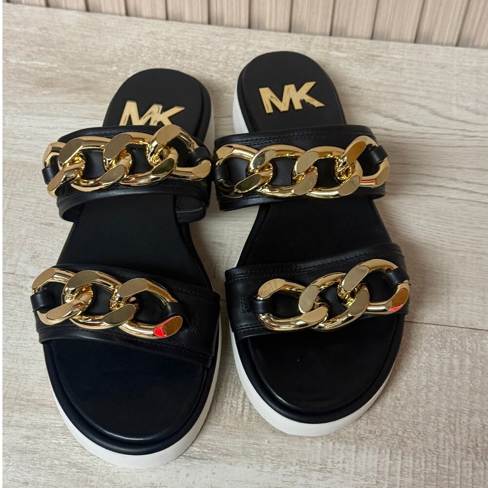 Michael Kors Scarlett Chain-Link Leather Slide Sandal Size 8.5M Women's Shoes - Picture 2 of 10